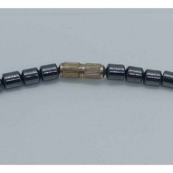 Hematite Gold Tone Cross Pendant 18" Beaded Necklace - Picture 6 of 6